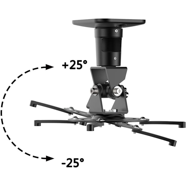 Projektorin kattokiinnitys, 25° kallistuva, kääntyvä, kattoetäisyys: 225 mm, max. kantavuus 13,6 kg, reikäväli 180
