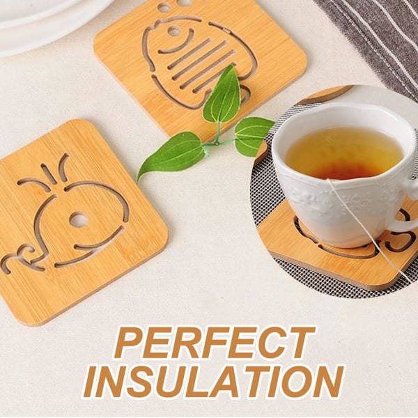 Sæt med 4 coasters, søde træ coasters, vaskbare isolerede coasters, til hjemmet, café, sofabord