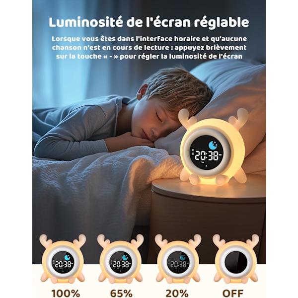 Børnealarmur med uddannelsesmæssig dag/nat-funktion, 2 alarmer/12/24 timer/snooze, justerbar skærmbelysning i 7 farver, digital morgenalarm C