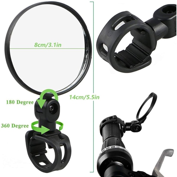 1 stk Spy Mini 3D Cykel Spejl Sort 8cm