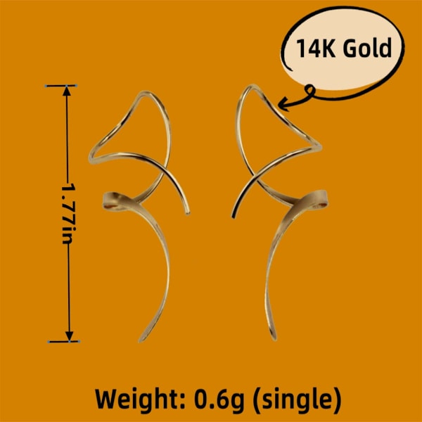 2-pak øreringe til kvinder Spiral tråd øreringe 14K guld øreringe håndbøjede dinglende øreringe til kvinder, egnet til gave