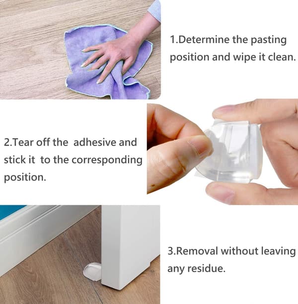 Dörrstopp, [4-pack] Transparenta Dörrstopp och Stopp med Lim