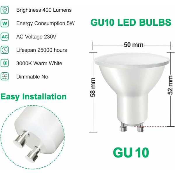 6 stk. LED GU10, 40W Halogenækvivalent, 5W 6500K LED Spotlight Pære