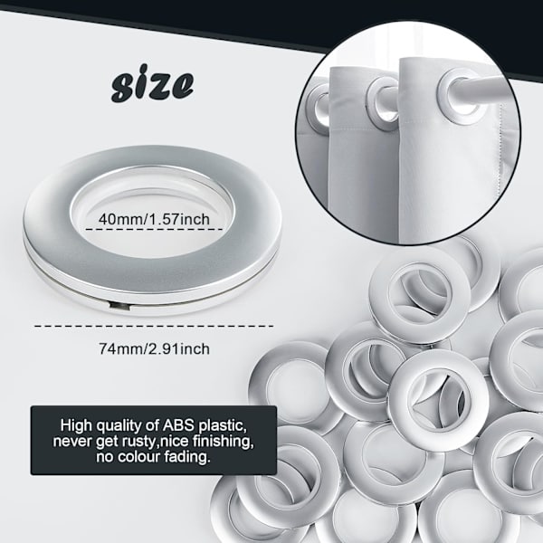 20 st Set Gardinringar med Öglor Runda Plastringar Clips Inre Diameter 40mm DIY Fönster Gardinringar Gardinringar