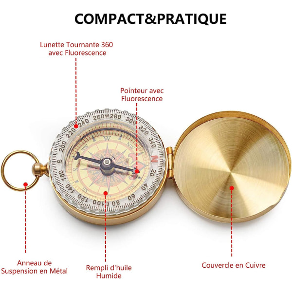 Kompass, Camping Metallkompass, Lommekompass, Vanntett Kompass