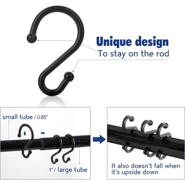 12-pak (Svart) Rustfrie Metall S-formede Kroker for Dusjgardiner