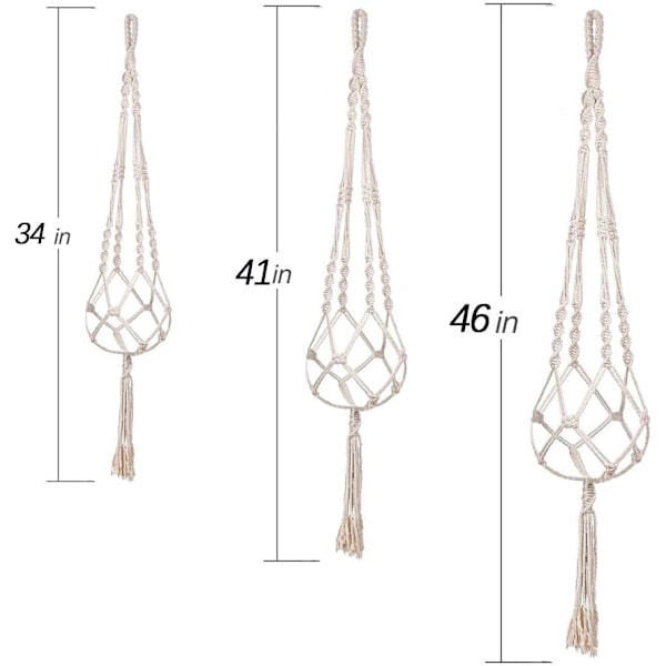 3-pack Växtupphängning Inomhus Hängande Planteringskärl för Växthållare med 3 Krokar, Olika Storlekar för Boho Heminredning, Elfenben (KRUKOR INGÅR EJ)