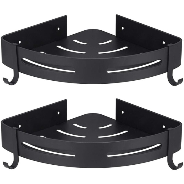 2 Pcs Black Corner Shower Shelf No Drilling Aluminum Bathroom Sto