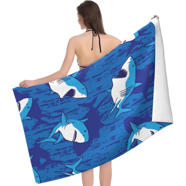 Haj Strandhåndklæde til Drenge, Personlige Strandhåndklæder til Børn Mikrofiber Strandhåndklæder Bulk, Sødt Strandhåndklæde Oversized Udsalg, Sandfrit Strandhåndklæde