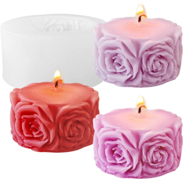 2 stk. Rose Blomst Søyle Lysformer Valentinsdag Sylinder Harpiks Støpeform for Lyslaging Harpiks Støping Silikonform for DIY Lyslaging P