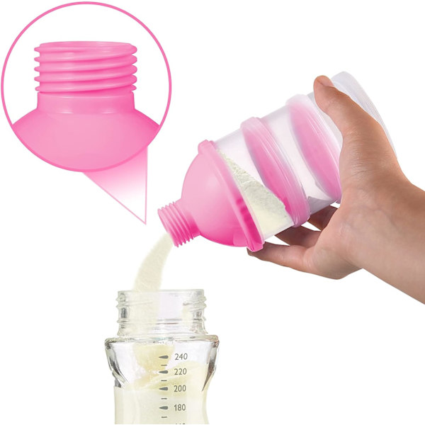 3-lags Portable Mælkepulver Dispenser (Pink), Mælkepulver Dispenser Snack