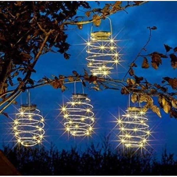 4 stk Solcellelys Spiral LED Lanterner, Solcellehage Lys Utenfor
