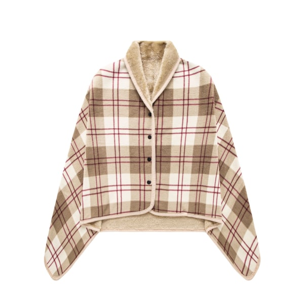 Dame Plaid Faux Wool Poncho - Brun Plaid, Sweatshirt Shawl Wo