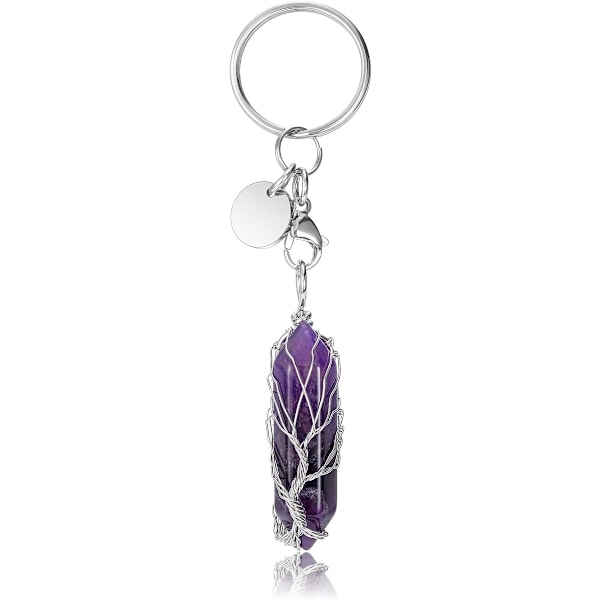 (49×12×13)Crystal Keychain Wire Wrapped Life Tree Healing Crystal Stone Keychain Gemstone Keyring for Women Gift