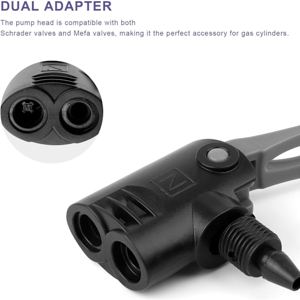 Pakke med sykkelpumpetilbehør, erstatningshode for pumpe, to adapterporter, (SV/PV) Schrader-ventil og Presta-ventil, pumpeventilkobling for sykkel og motorsykkel