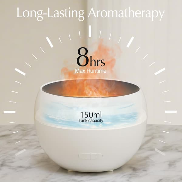 150 ml Essential Oil Diffuser, Ultralyd Aroma Diffuser med Flammeeffekt, Auto Avstenging, Luftfukter for Soverom