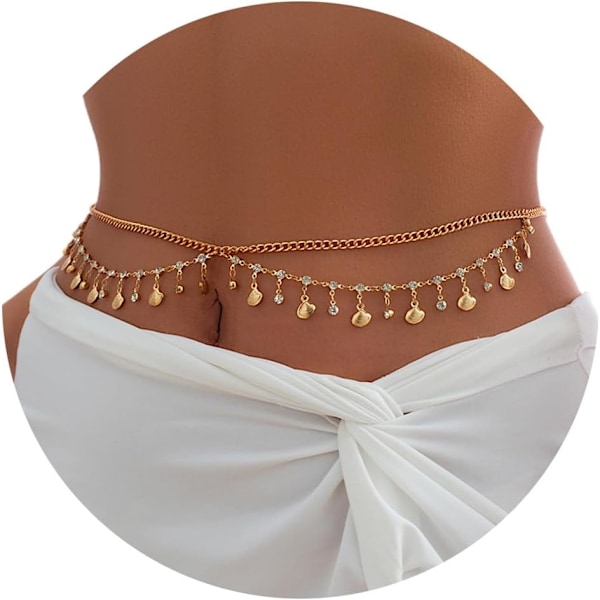 Rhinestone magekjede Sequin midjekjede Bikini Body Jewelry Chains Strand magekjede for midjen Dusj Lagdelt 18K