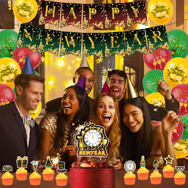 38-delt nyttårsdekorasjonssett, nyttårstemafestballonger,