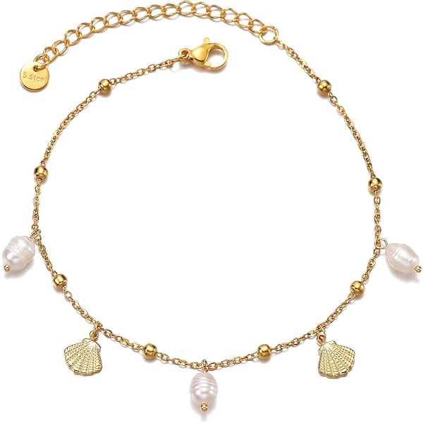 Elegant Guldfarvet Skalperle Charm Ankelkæde til Kvinder Trendy Ikke-Pletter Justerbar Ankelkæde Sommer Strand Mode Smykke Gave