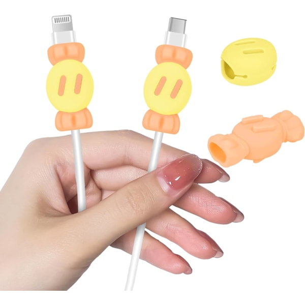 2 stk. Søde og Sjove Kabelbeskyttere til iPhone Type-c Oplader, 2 i 1 Silikon Data Kabelbeskytter Kawaii 3D Slik Design, Opladningskabelbeskytter, Oplader