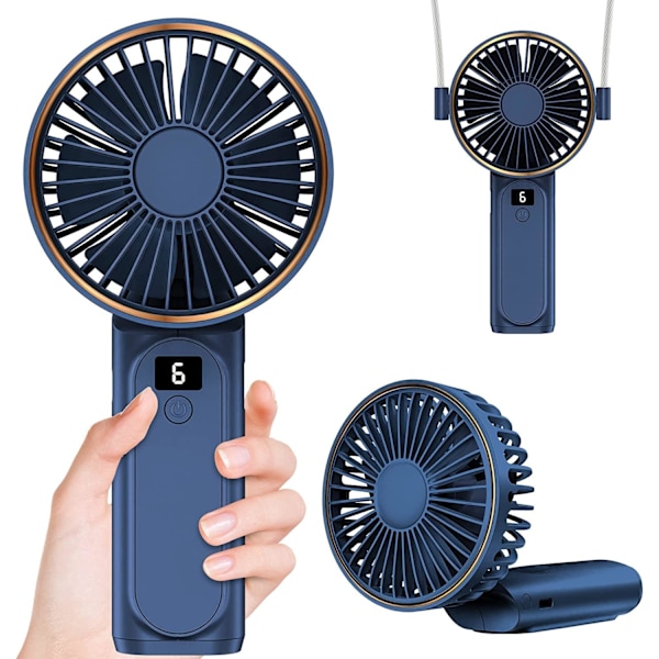 Handheld Fan, Portable Fan, 3600mAh Rechargeable Personal Fan, 180° Foldable Mini Desk Fan with 6 Wind Speed, LCD Digita