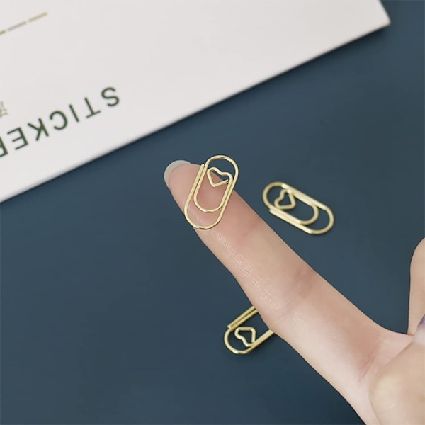 100 guldbelagte papirclips Mini hjerteformede papirclips Bogmærke