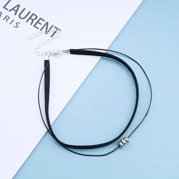 Andelaisi Boho Flerskiktat Läderrep Halsband Choker Svart Läderrep Choker Halsband Gotisk Läder Mocka Halsband Cha