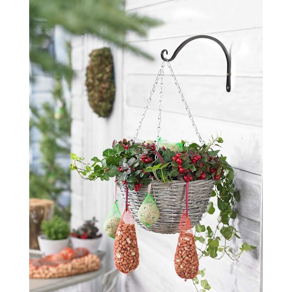 8 Tommers Planthengere Hengende Plantebrakett Veggpostkroker Innendørs Utendørs for Blomsterpotte Kurv, Fuglemater, Vindklokke, Lanterner, 4 stk, Svart