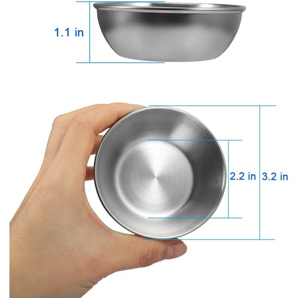 8 Pakk 3,2 tommers Rustfritt Stål Sausfat Mini Individuelle Saucer Skål Runde Krydderfat Sushi Dyppeskål Forrettertallerkener, Sølv