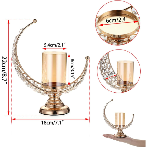 2 Pieces Large Beaded Crystal Candle Holder (Gold) for Wedding Ta