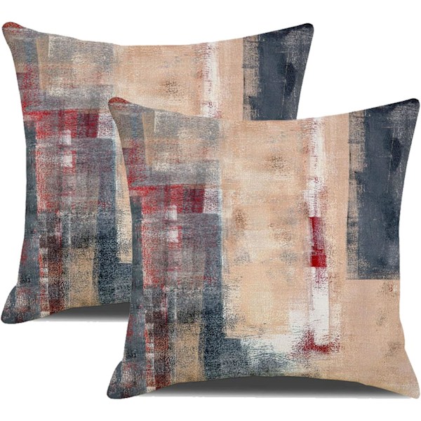Sett med 2 abstrakte kunst putetrekk, brun rød mørk moderne galleri hjem dekorative pynteputetrekk for soverom sofa stue 40 x 40cm
