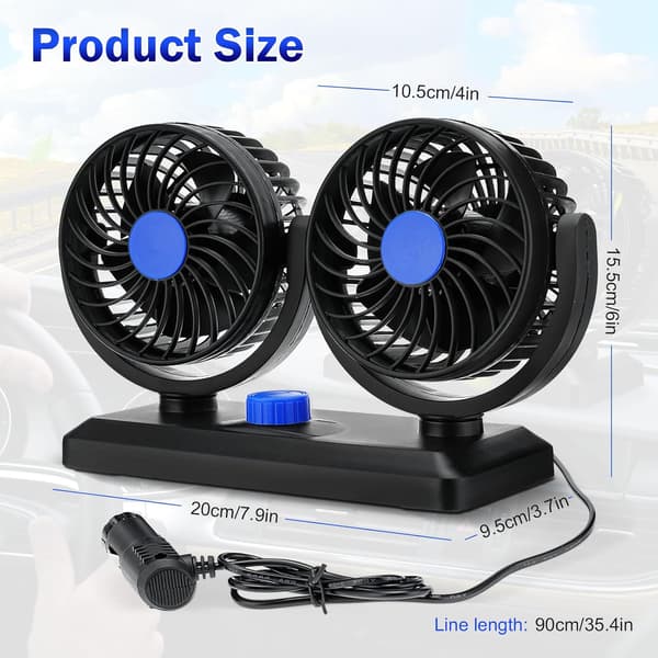 Bærbar bilkøleventilator, bilventilator, dobbelt hovedventilator med kølefunktion (12V)