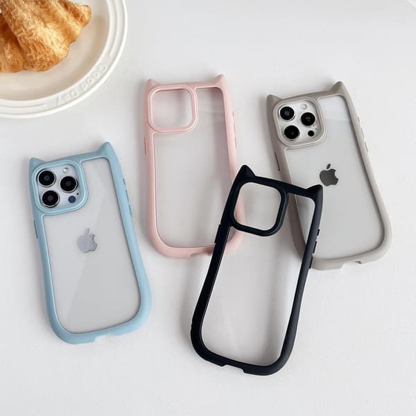 Sött Kattöron Transparent Mobilskal Kompatibelt med iPhone Skal (Grå, för iPhone 16 Pro Max)