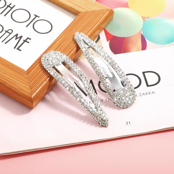 2 stk. Rhinestone Hårspenner Metall Snap Hårnåler Bling Krystall Hårspenner Glitter Franske Spenner Andenebb Hårnål Hårpynt Fest Valentinsdag