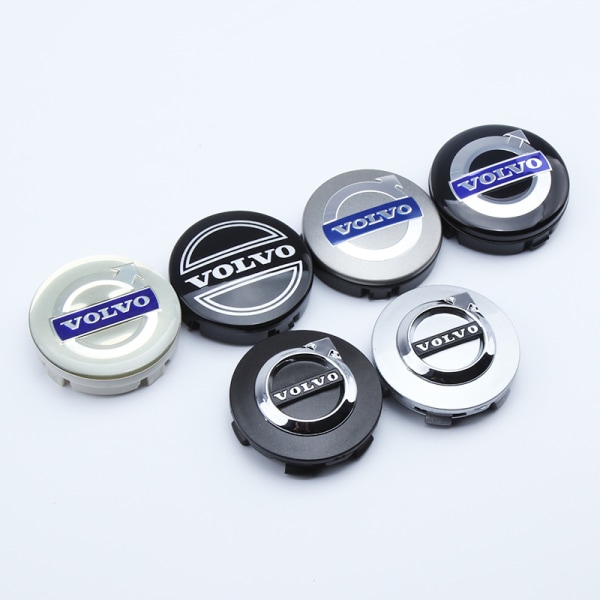 4 x Volvo alufælge, midterklap, 64 mm, sort / blå, C70