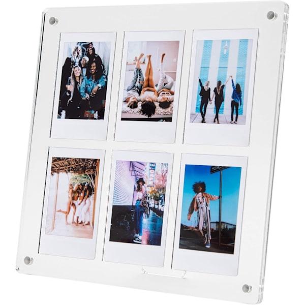The Happy Frame Kirkas akryylinen kelluva 8x8 kehys Polaroid Instax -kollaasikehyksellä, monikäyttöinen vapaasti seisova ja magneettinen jääkaapille