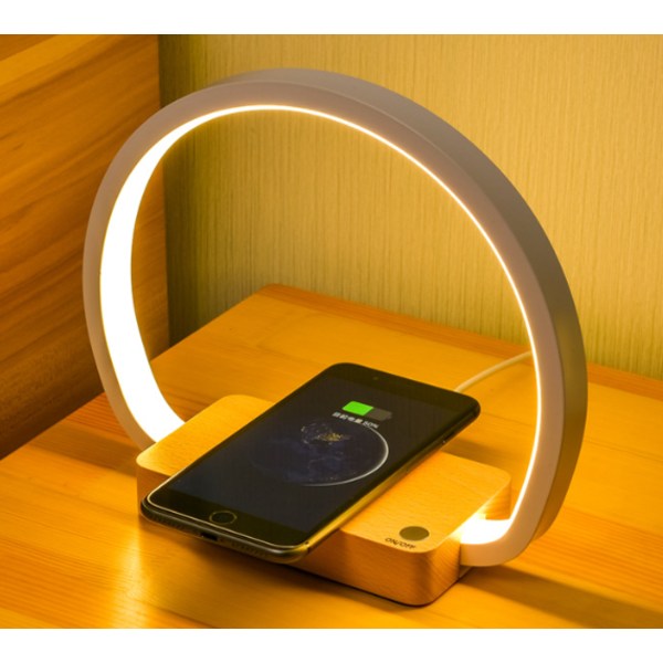 Sengelampe med Trådløs Oplader, Berøringslampe med USB-Port D