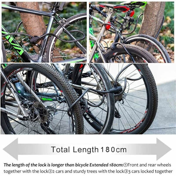 Høj sikkerhedsniveau cykel lås 180cm, spiral
