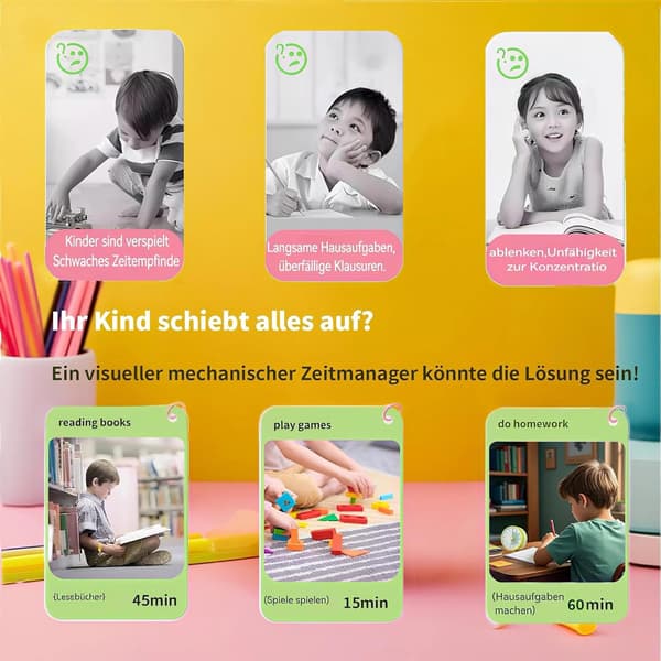 Børns Visuel Timer - Børns Visuel Timer med Magnetisk Lukning & Foldbar Stand, 60-Minutters Stopur til Køkken