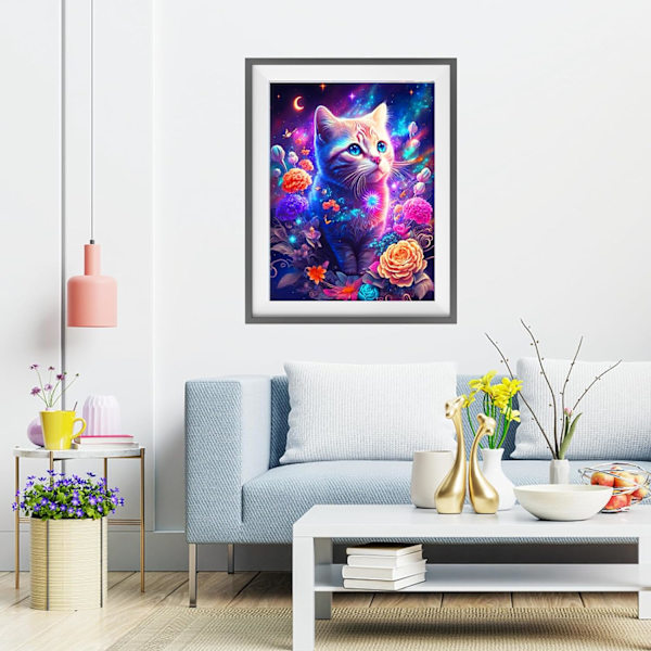 Diamantmålning Kit för Vuxna (Lila Katt) 30x40cm, 5D Diamant A
