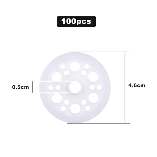 100 plastikskiver, 46 mm, til fastgørelse og understøttelse af skumisolationspaneler.