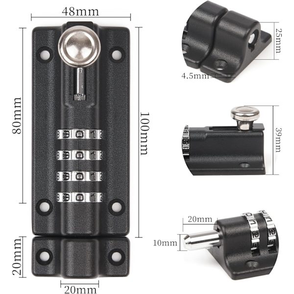 Lukkokolvi numeroyhdistelmällä, 4-numeroinen liukuva lukittava 120 mm