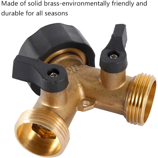 Dobbel vaskemaskinkran, 2-veis Y hageslangekran koblingssplitter for 3/4\" tilførselsslanger, kraftig messing dobbel utendørs hagekran