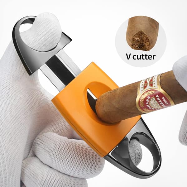 V-Kutt Sigarkutter, Skarp Blad Rustfritt Stål Sigar Guillotine Saks for Menn (Gul)