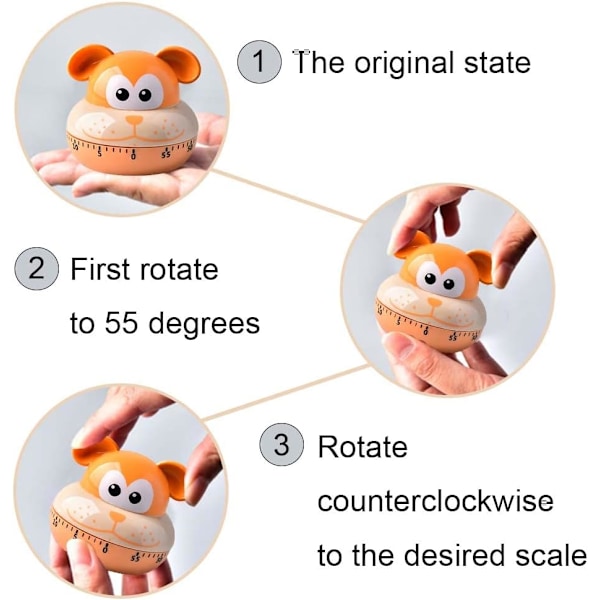 Kjøkken Timer Søt Dyr Mekanisk Timer for Barn Tegneserie Manuell 60 Minutters Koketimer for Baking, Matlaging og Læring
