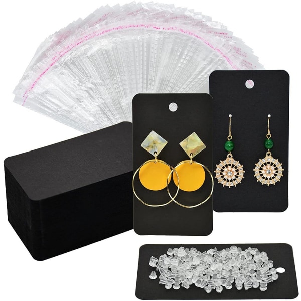 100 kpl Korvakorut Clip Card Set - Musta Korvakorut Pakkaus Ornamentti