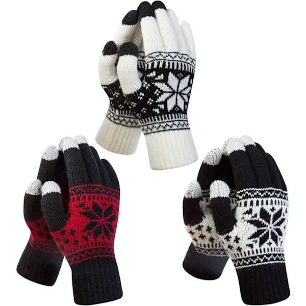 3 Pairs Touch Screen Gloves Snow Flower, Warm Knit Winter Gloves Christmas Gifts Stocking Stuffers for Women Gifts