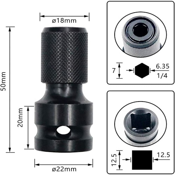 2 STK Stål Slagnøgle Bit Slagtop Skruetrækker Bit med Tilbehør Slagtop Adaptere til 1/4\" Hex Top Adaptere Skruetrækker (Sort)