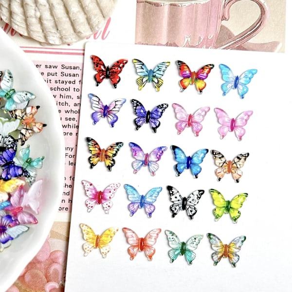 40 stk. Sommerfugl Neglekunst Charms 3D Resin Sommerfugl Negle Charms Forår Negle Glitter Sæt Farverige Sommerfugl Neglekunst Dekoration Sommer Sommerfugle Negle