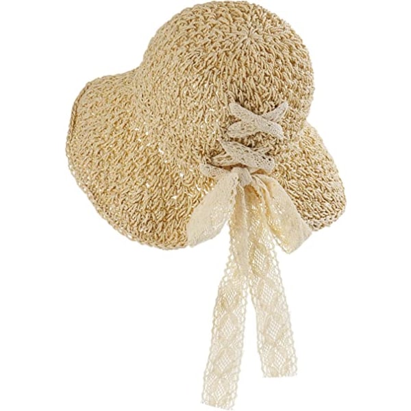 Naisten leveälierinen olkihattu (beige) aurinkohattu taitettava pehmeä hattu